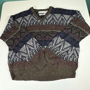 Michael Gerald Vintage Knit V-Neck‎ Sweater Men's Large Geometric Pattern